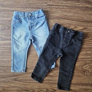 2 Pairs Levis Infants Blue And Black Denim Jeans Stretch Waist Size 12 Months
